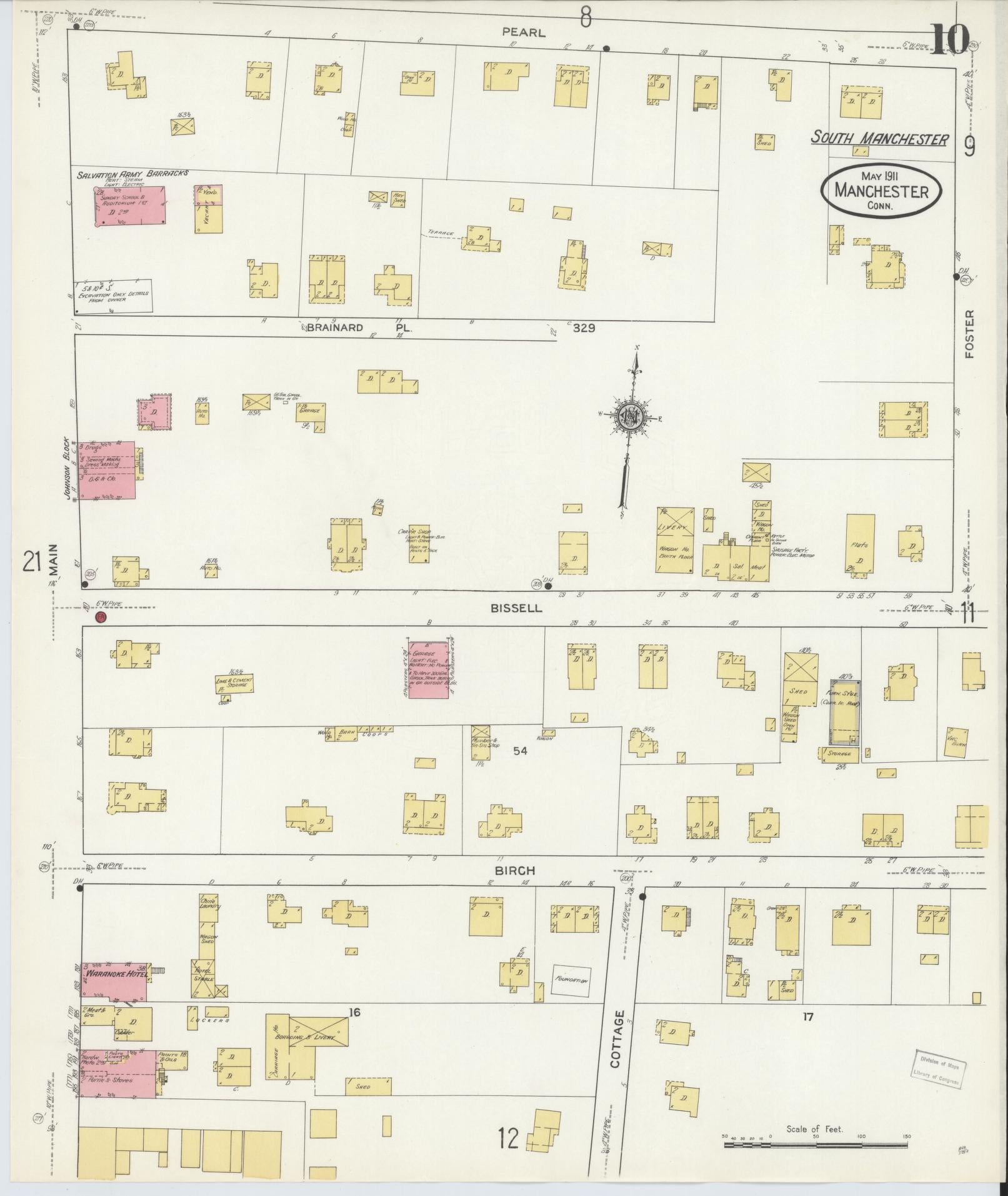 Sanborn Fire Insurance Map from Manchester, Hartford County, Connecticut (1911), Sheet #0010 - Historic Sanborn Fire Insurance Map Print, vintage old map wall art, antique decor, genealogy gift, Connecticut Connecticut map