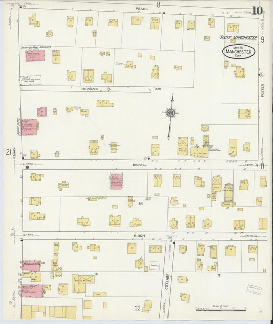 Sanborn Fire Insurance Map from Manchester, Hartford County, Connecticut (1911), Sheet #0010 - Historic Sanborn Fire Insurance Map Print, vintage old map wall art, antique decor, genealogy gift, Connecticut Connecticut map
