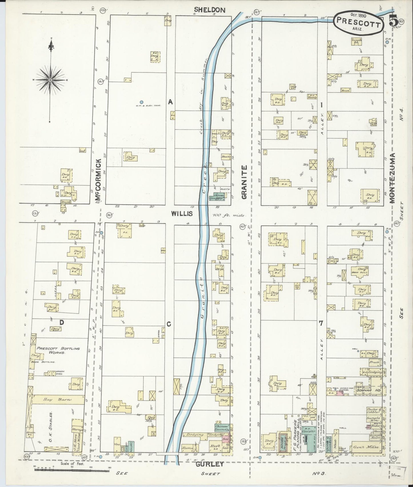 Sanborn Fire Insurance Map from Prescott, Yavapai County, Arizona (1890), Sheet #0005 - Complete Map Set gallery image, historic Sanborn map, vintage wall art, Arizona Arizona
