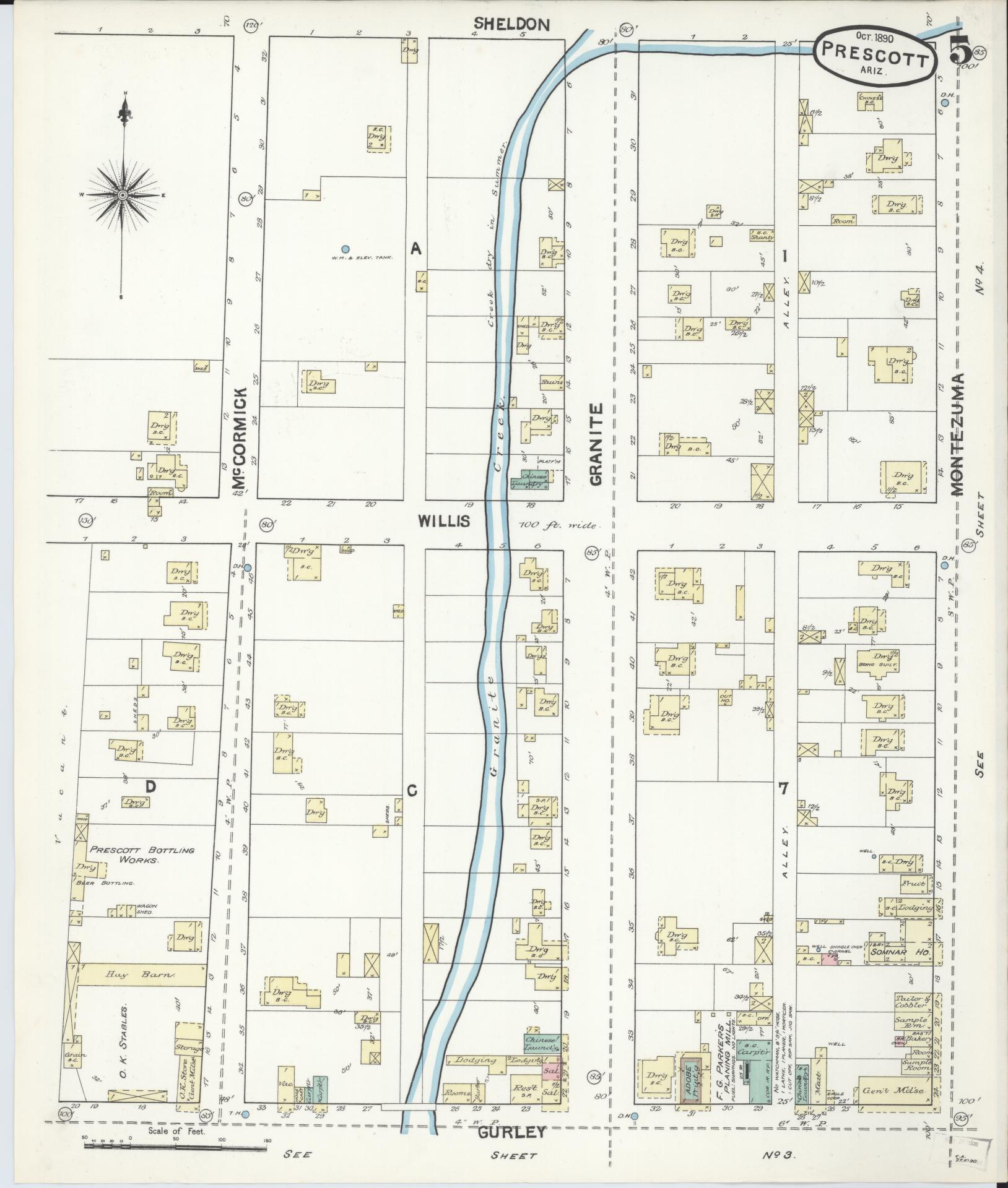 Sanborn Fire Insurance Map from Prescott, Yavapai County, Arizona (1890), Sheet #0005 - Complete Map Set gallery image, historic Sanborn map, vintage wall art, Arizona Arizona