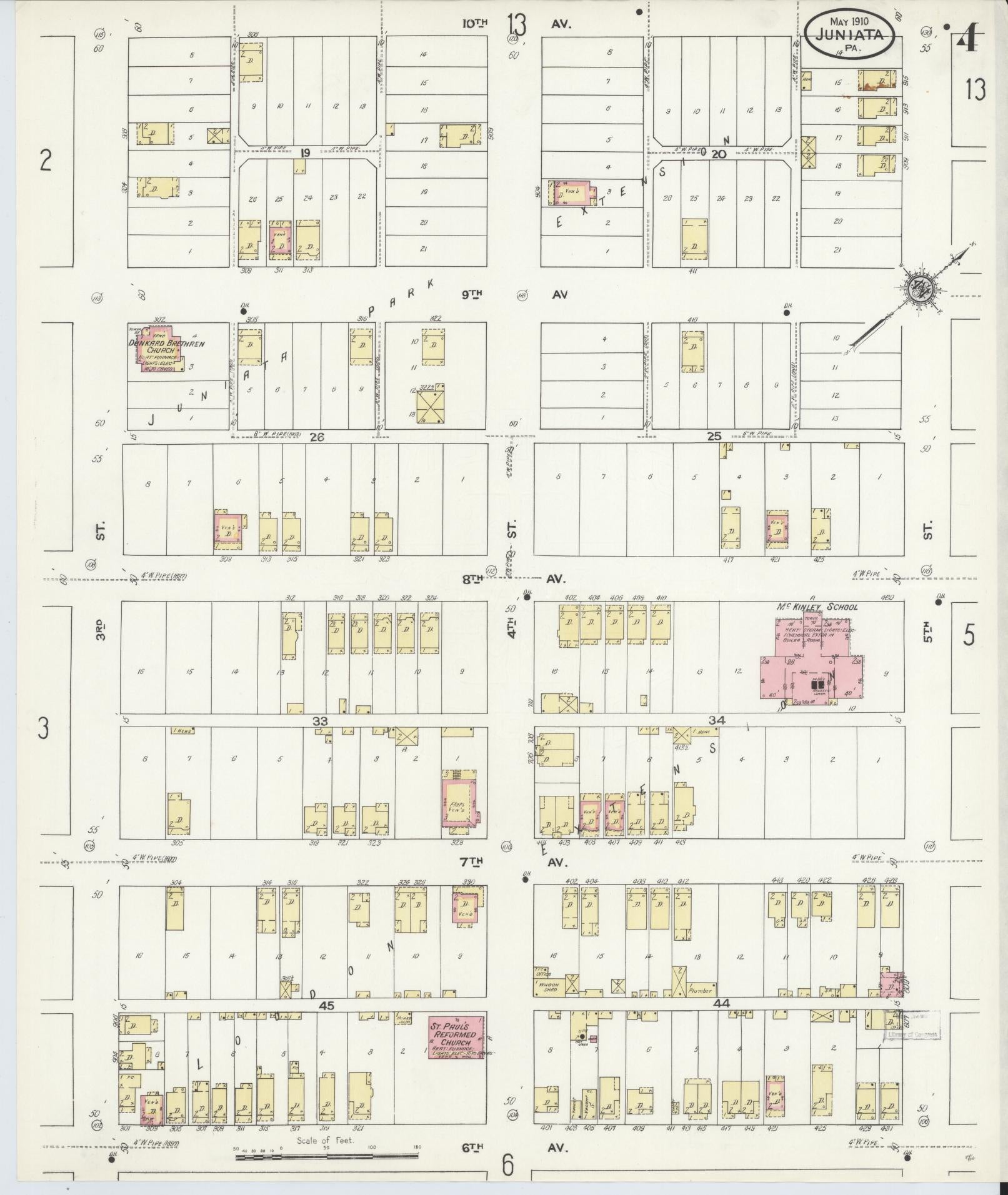 Sanborn Fire Insurance Map from Juniata, Blair County, Pennsylvania (1910), Sheet #0004 - Historic Sanborn Fire Insurance Map Print, vintage old map wall art, antique decor, genealogy gift, Pennsylvania Pennsylvania map