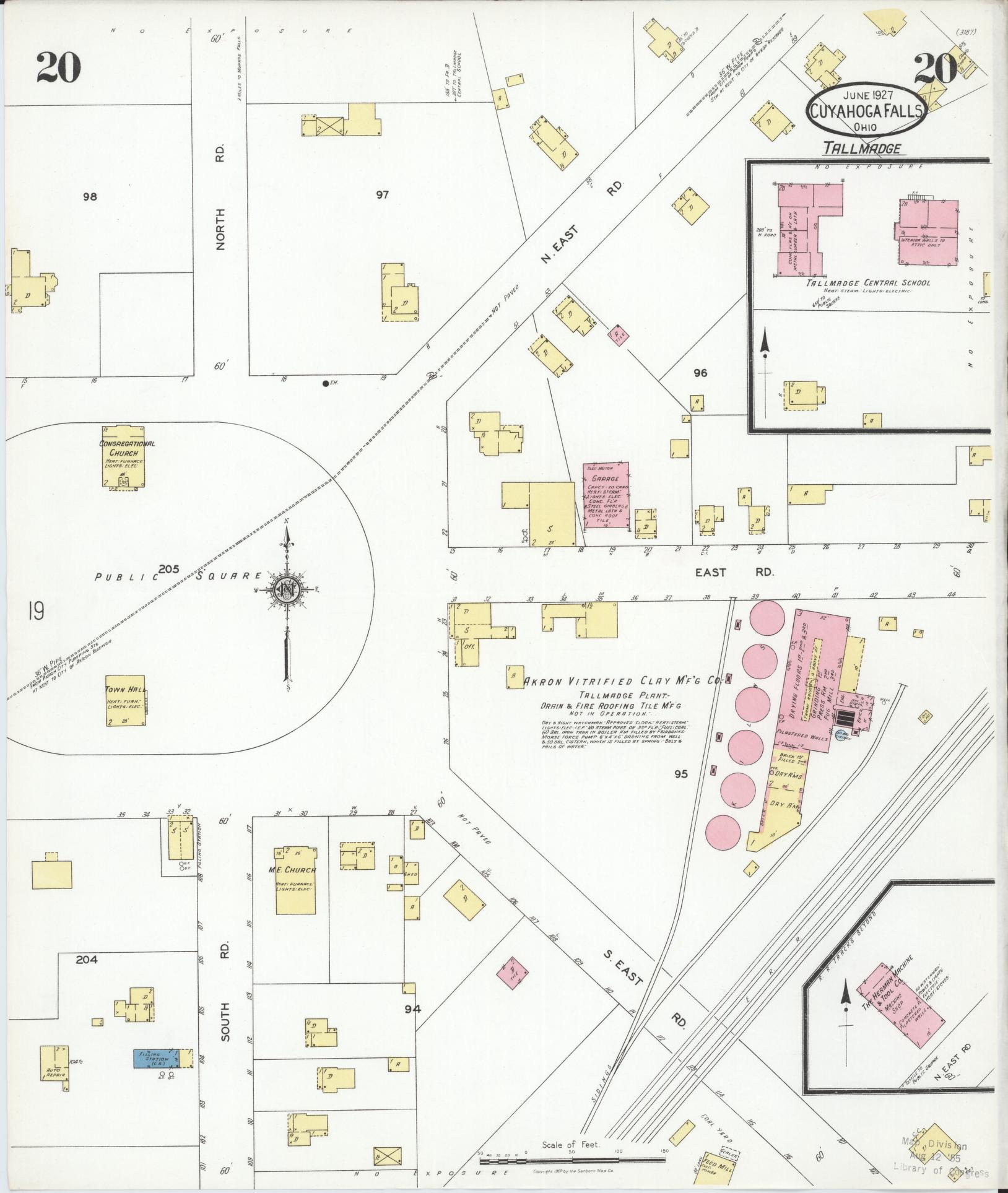 Sanborn Fire Insurance Map from Cuyahoga Falls, Summit County, Ohio (1927), Sheet #0020 - Historic Sanborn Fire Insurance Map Print, vintage old map wall art, antique decor, genealogy gift, Ohio Ohio map