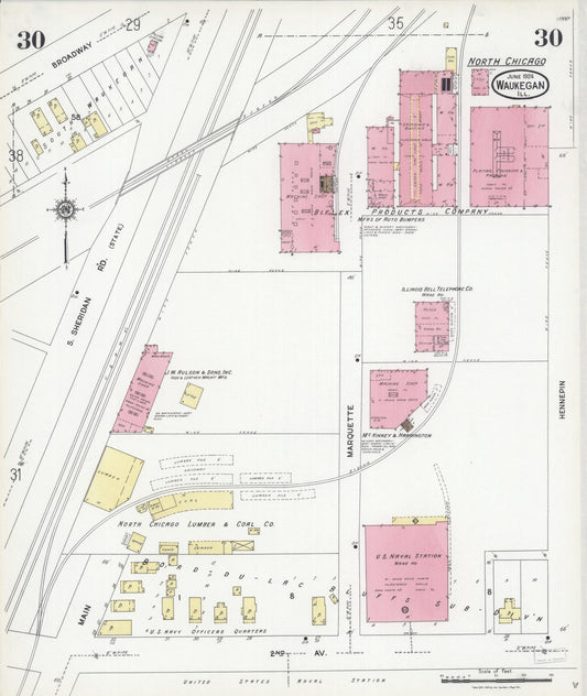 Sanborn Fire Insurance Map from Waukegan, Lake County, Illinois (1924), Sheet #0030 - Historic Sanborn Fire Insurance Map Print, vintage old map wall art, antique decor, genealogy gift, Illinois Illinois map