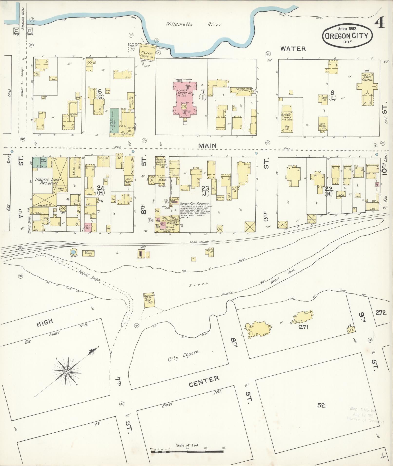 Sanborn Fire Insurance Map from Oregon City, Clackamas County, Oregon (1892), Sheet #0004 - Historic Sanborn Fire Insurance Map Print, vintage old map wall art, antique decor, genealogy gift, Oregon Oregon map