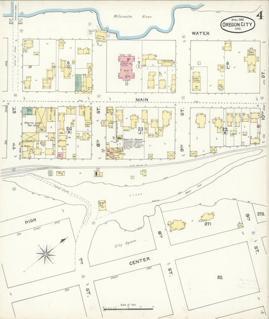 Sanborn Fire Insurance Map from Oregon City, Clackamas County, Oregon (1892), Sheet #0004 - Historic Sanborn Fire Insurance Map Print, vintage old map wall art, antique decor, genealogy gift, Oregon Oregon map