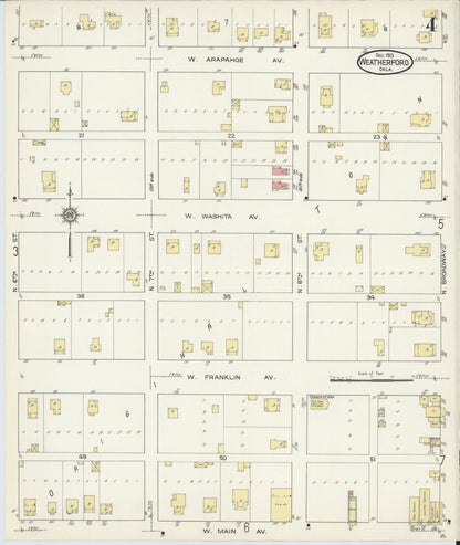 Sanborn Fire Insurance Map from Weatherford, Custer County, Oklahoma (1913), Sheet #0004 - Complete Map Set gallery image, historic Sanborn map, vintage wall art, Oklahoma Oklahoma