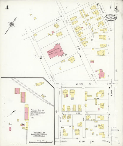 Sanborn Fire Insurance Map from Franklin, Independent Cities, Virginia (1923), Sheet #0004 - Complete Map Set gallery image, historic Sanborn map, vintage wall art, Virginia Virginia