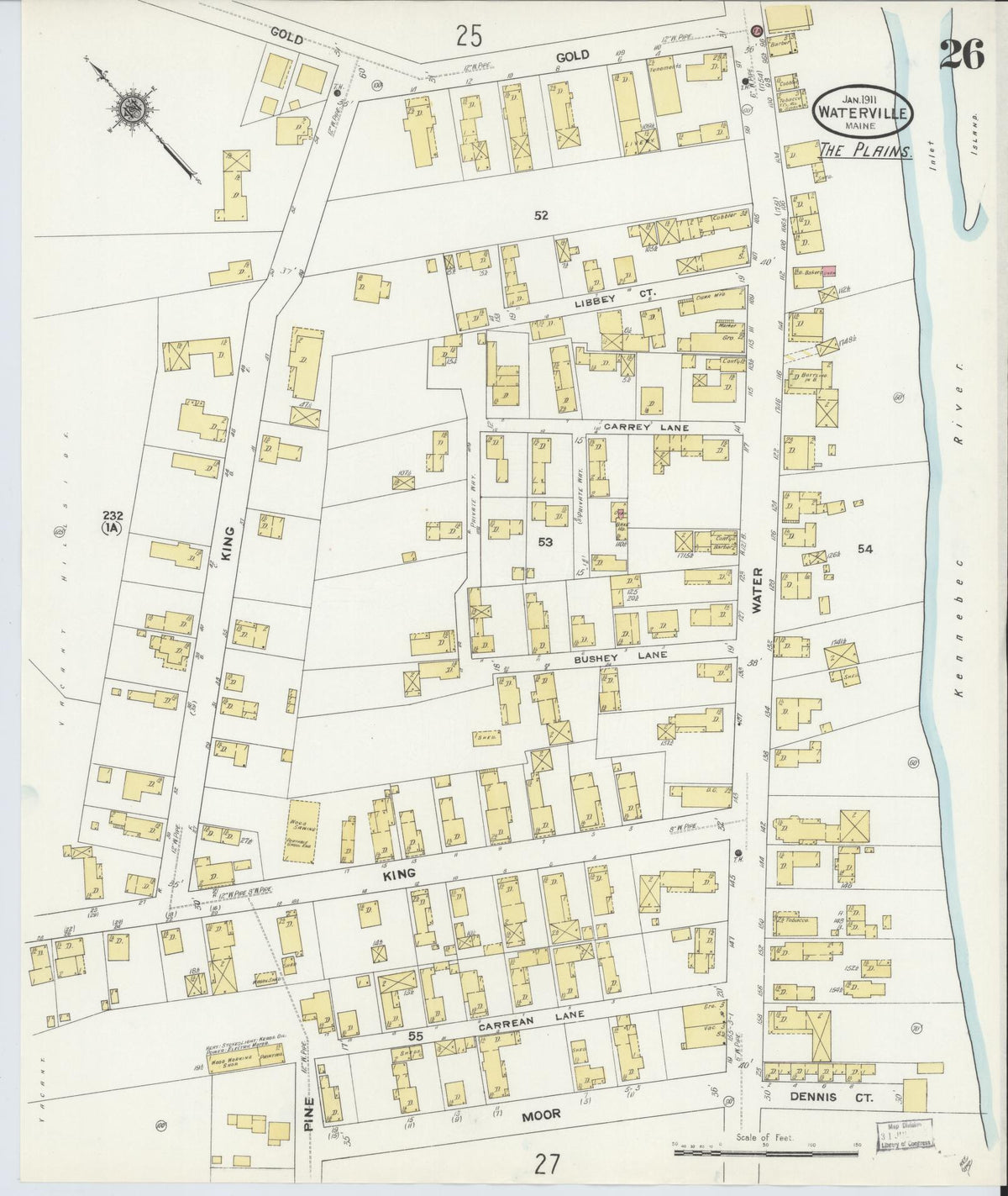 Sanborn Fire Insurance Map from Waterville, Kennebec County, Maine (1911), Sheet #0026 - Historic Sanborn Fire Insurance Map Print, vintage old map wall art, antique decor, genealogy gift, Maine Maine map