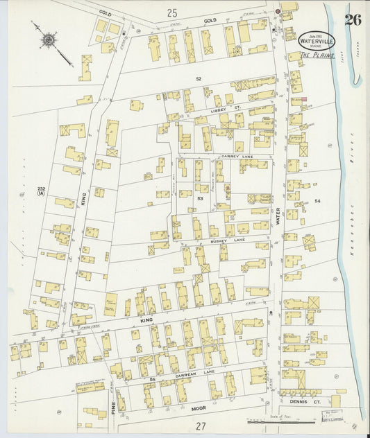 Sanborn Fire Insurance Map from Waterville, Kennebec County, Maine (1911), Sheet #0026 - Historic Sanborn Fire Insurance Map Print, vintage old map wall art, antique decor, genealogy gift, Maine Maine map