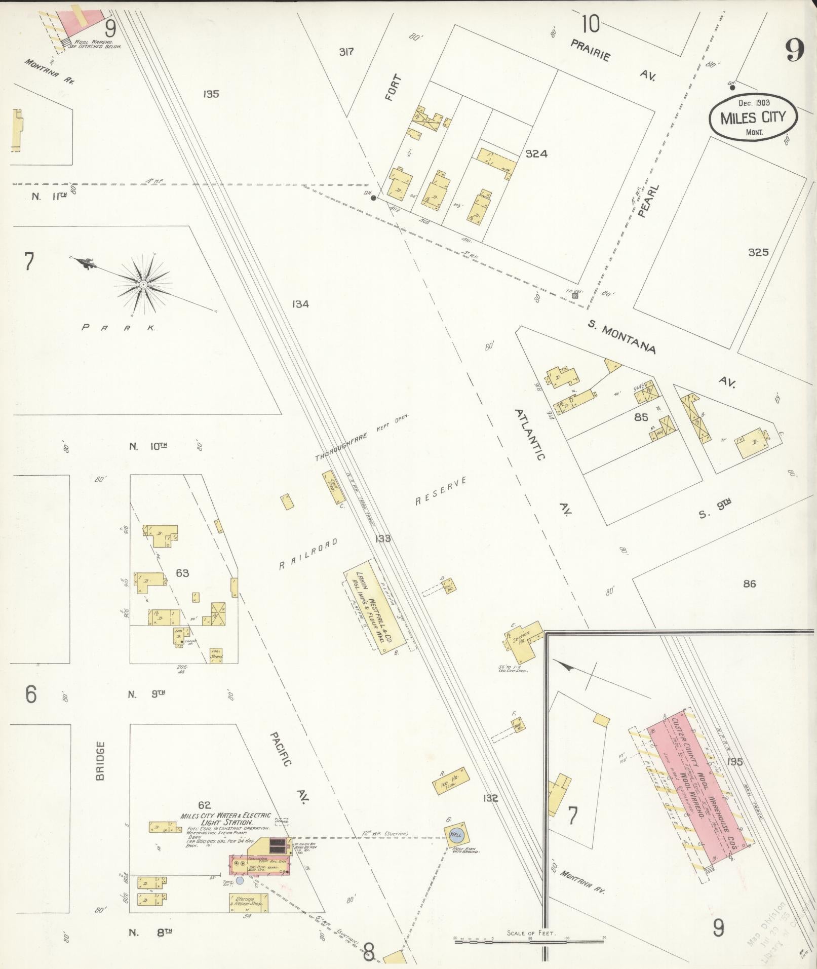 Sanborn Fire Insurance Map from Miles City, Custer County, Montana (1904), Sheet #0009 - Complete Map Set gallery image, historic Sanborn map, vintage wall art, Montana Montana