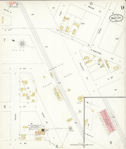 Sanborn Fire Insurance Map from Miles City, Custer County, Montana (1904), Sheet #0009 - Complete Map Set gallery image, historic Sanborn map, vintage wall art, Montana Montana
