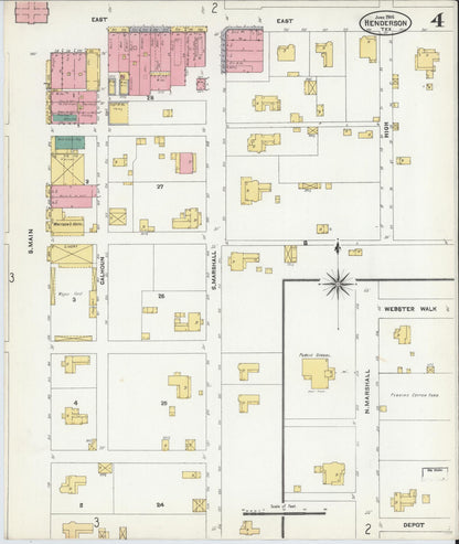 Sanborn Fire Insurance Map from Henderson, Rusk County, Texas (1906), Sheet #0004 - Historic Sanborn Fire Insurance Map Print, vintage old map wall art, antique decor, genealogy gift, Texas Texas map