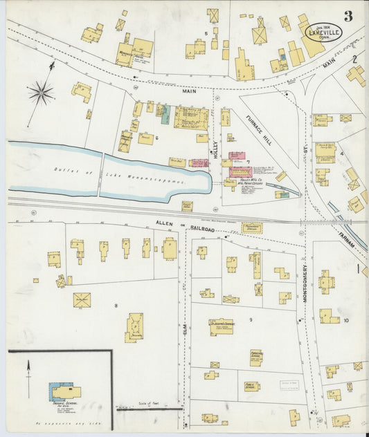 Sanborn Fire Insurance Map from Lakeville, Litchfield County, Connecticut (1904), Sheet #0003 - Historic Sanborn Fire Insurance Map Print, vintage old map wall art, antique decor, genealogy gift, Connecticut Connecticut map