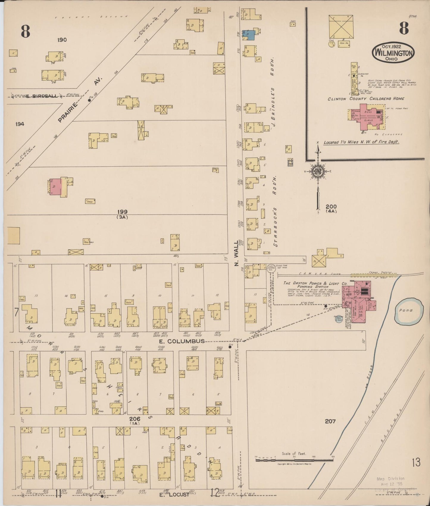 Sanborn Fire Insurance Map from Wilmington, Clinton County, Ohio (1922), Sheet #0008 - Complete Map Set gallery image, historic Sanborn map, vintage wall art, Ohio Ohio