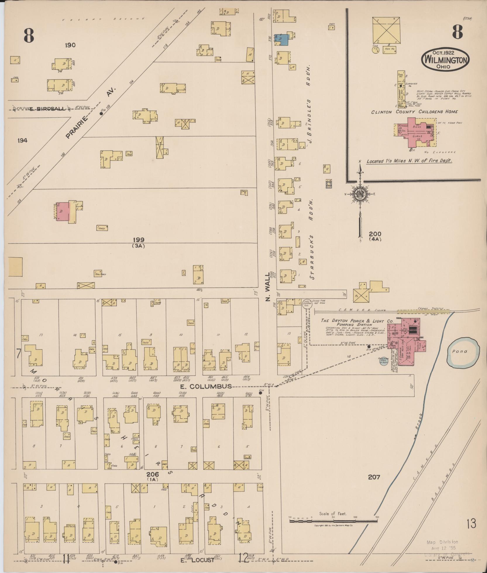 Sanborn Fire Insurance Map from Wilmington, Clinton County, Ohio (1922), Sheet #0008 - Complete Map Set gallery image, historic Sanborn map, vintage wall art, Ohio Ohio