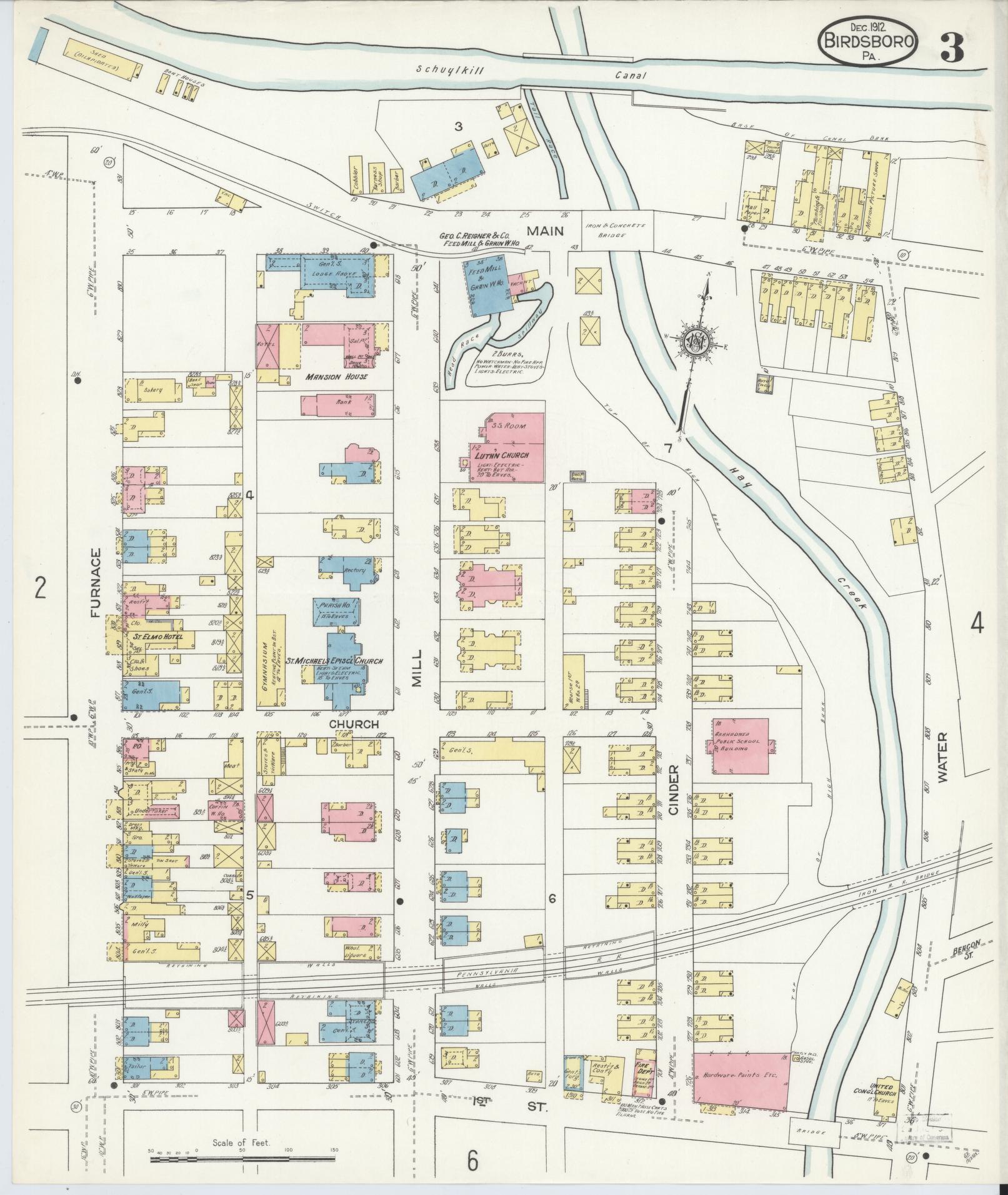 Sanborn Fire Insurance Map from Birdsboro, Berks County, Pennsylvania (1912), Sheet #0003 - Complete Map Set gallery image, historic Sanborn map, vintage wall art, Pennsylvania Pennsylvania