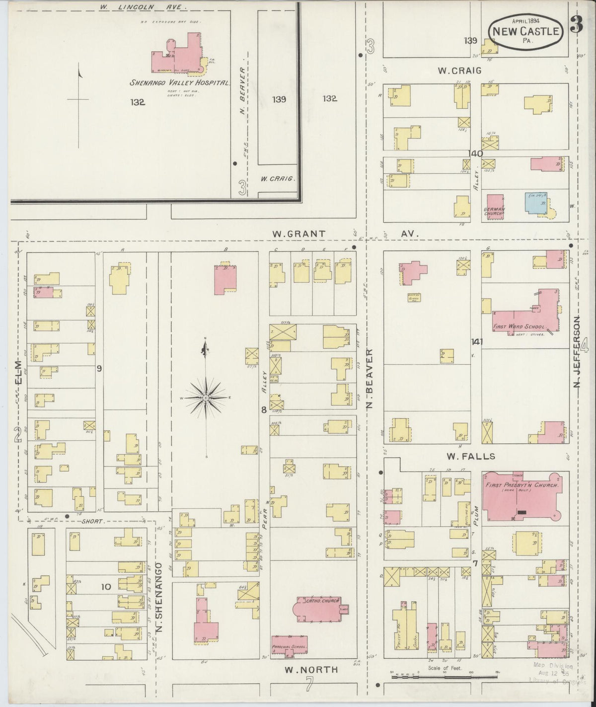 Sanborn Fire Insurance Map from New Castle, Lawrence County, Pennsylvania (1894), Sheet #0003 - Complete Map Set gallery image, historic Sanborn map, vintage wall art, Pennsylvania Pennsylvania