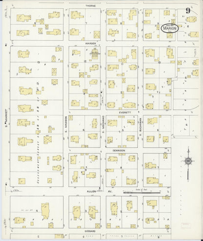 Sanborn Fire Insurance Map from Marion, Williamson County, Illinois (1913), Sheet #0009 - Historic Sanborn Fire Insurance Map Print, vintage old map wall art, antique decor, genealogy gift, Illinois Illinois map