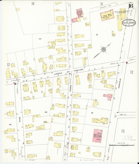 Sanborn Fire Insurance Map from Saint Albans, Franklin County, Vermont (1912), Sheet #0016 - Historic Sanborn Fire Insurance Map Print, vintage old map wall art, antique decor, genealogy gift, Vermont Vermont map