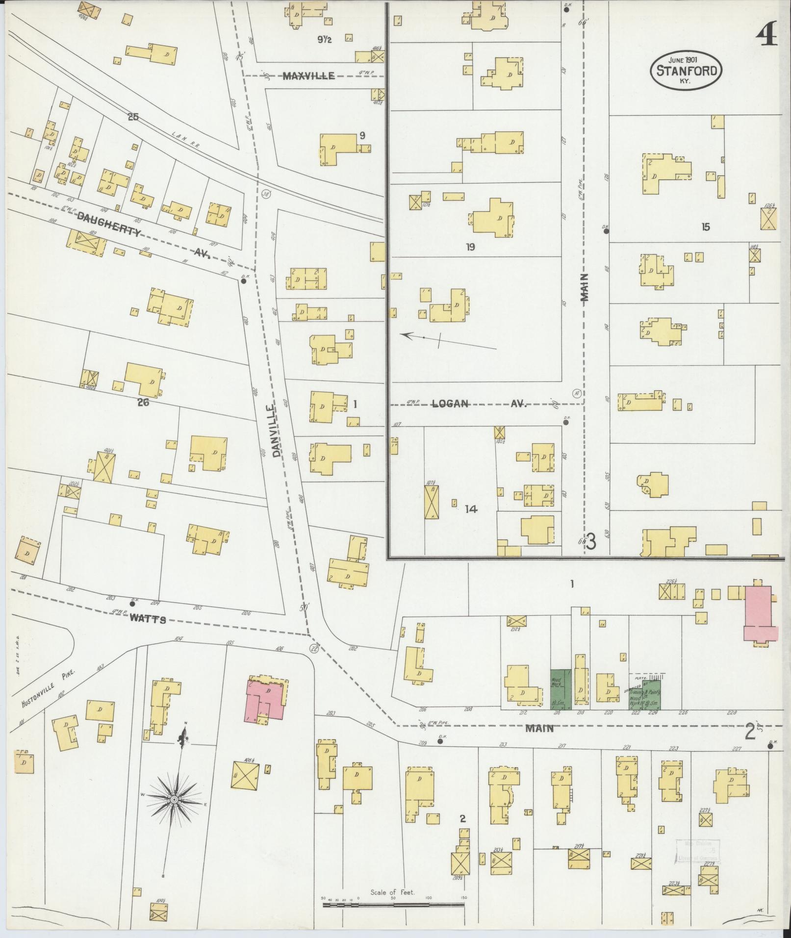Sanborn Fire Insurance Map from Stanford, Lincoln County, Kentucky (1901), Sheet #0004 - Complete Map Set gallery image, historic Sanborn map, vintage wall art, Kentucky Kentucky