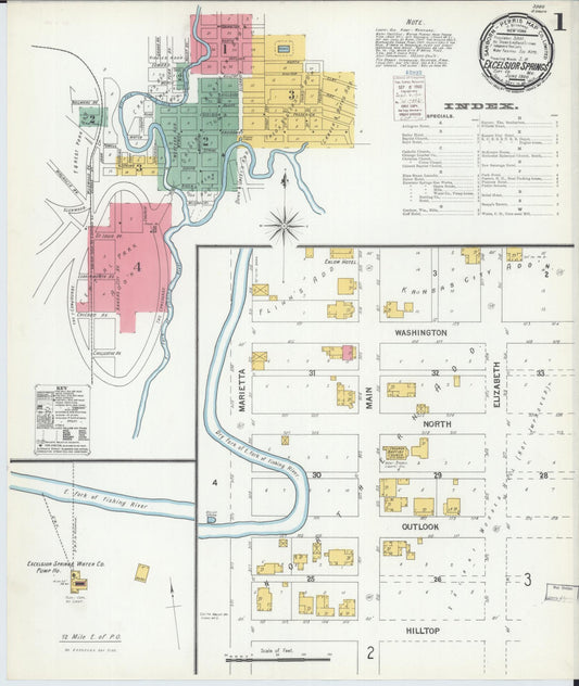 Sanborn Fire Insurance Map from Excelsior Springs, Clay County, Missouri (1900), Sheet #0001 - Historic Sanborn Fire Insurance Map Print, vintage old map wall art, antique decor, genealogy gift, Missouri Missouri map
