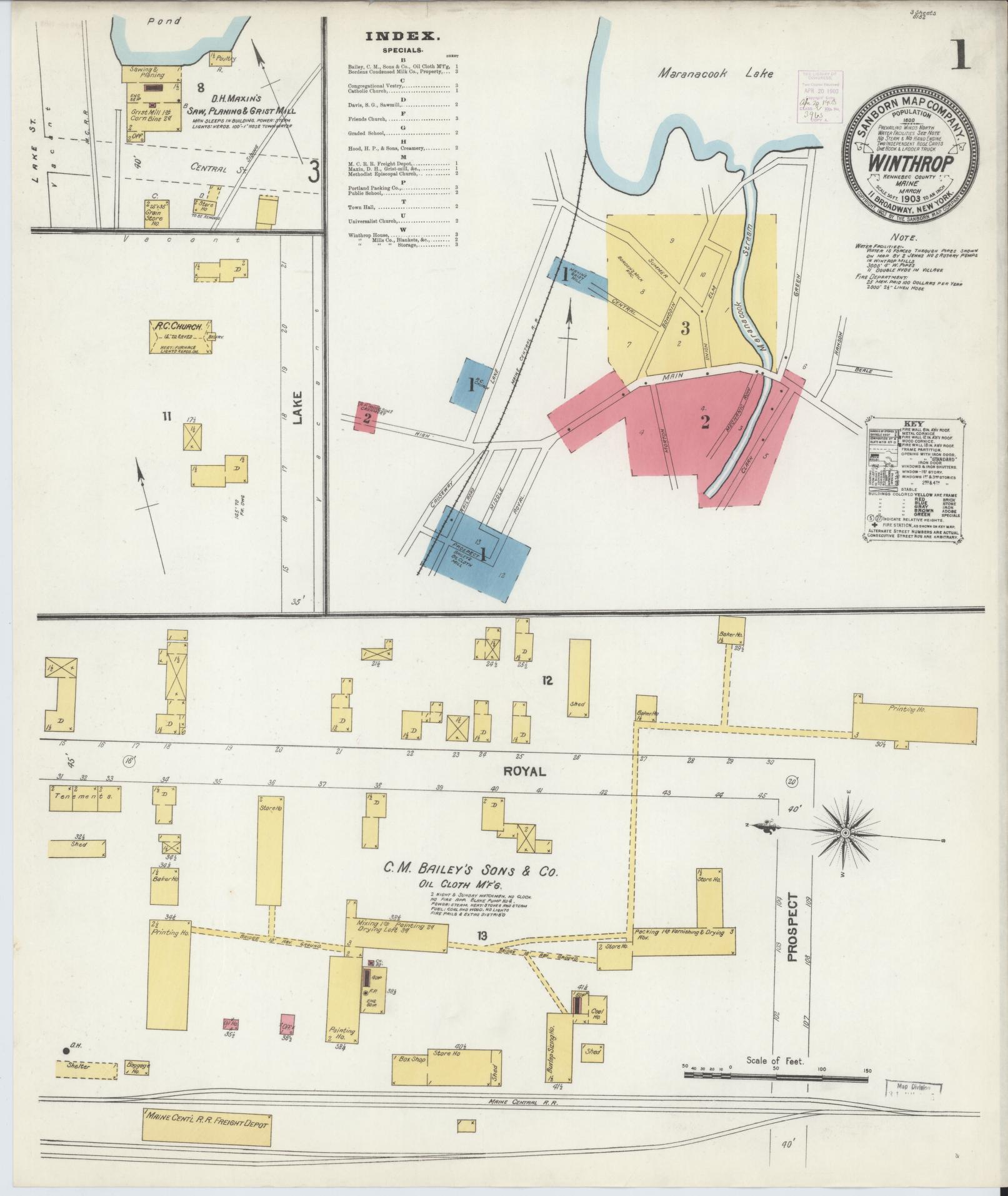Sanborn Fire Insurance Map from Winthrop, Kennebec County, Maine (1903), Sheet #0001 - Complete Map Set gallery image, historic Sanborn map, vintage wall art, Maine Maine