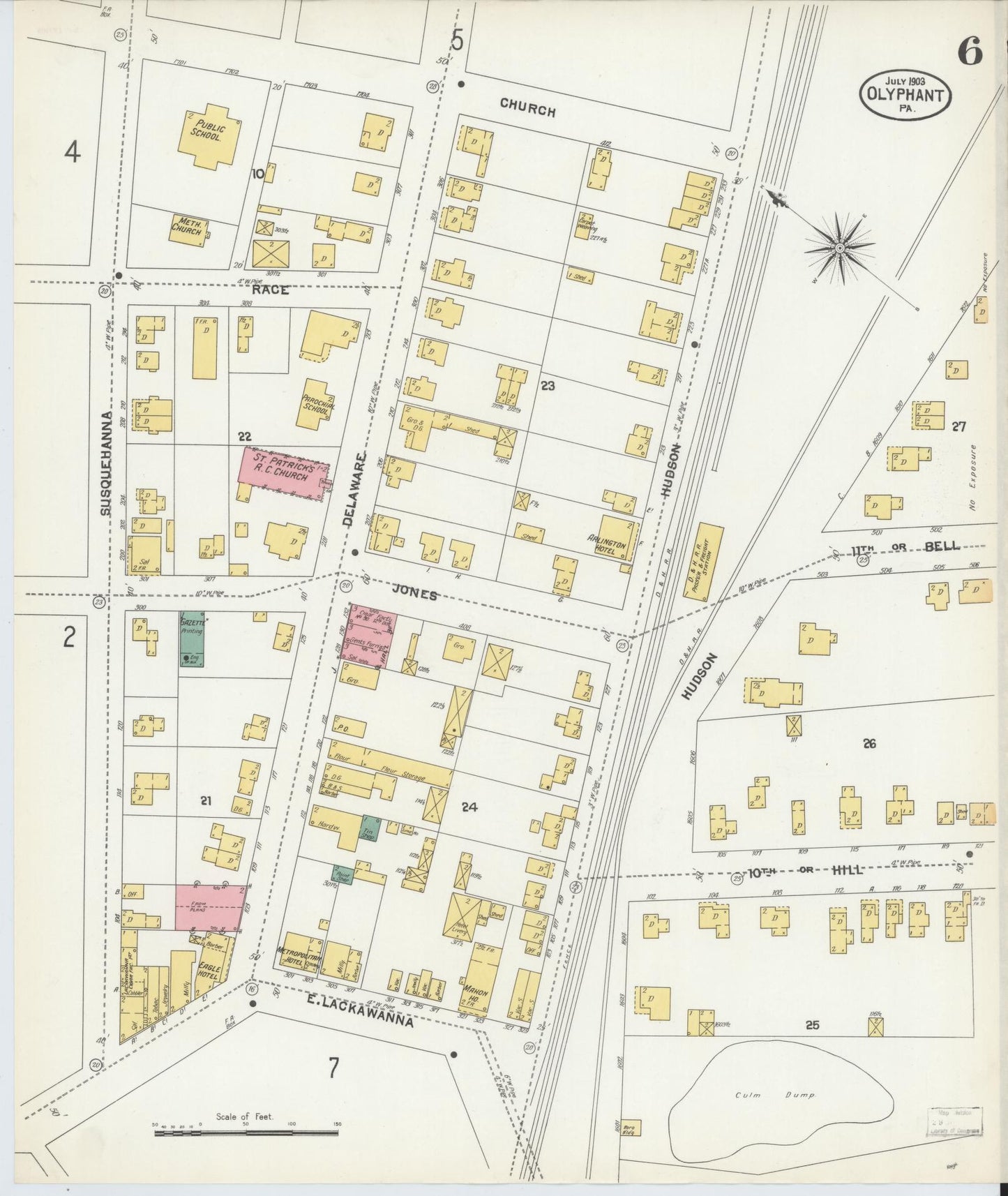 Sanborn Fire Insurance Map from Olyphant, Lackawanna County, Pennsylvania (1903), Sheet #0006 - Historic Sanborn Fire Insurance Map Print, vintage old map wall art, antique decor, genealogy gift, Pennsylvania Pennsylvania map