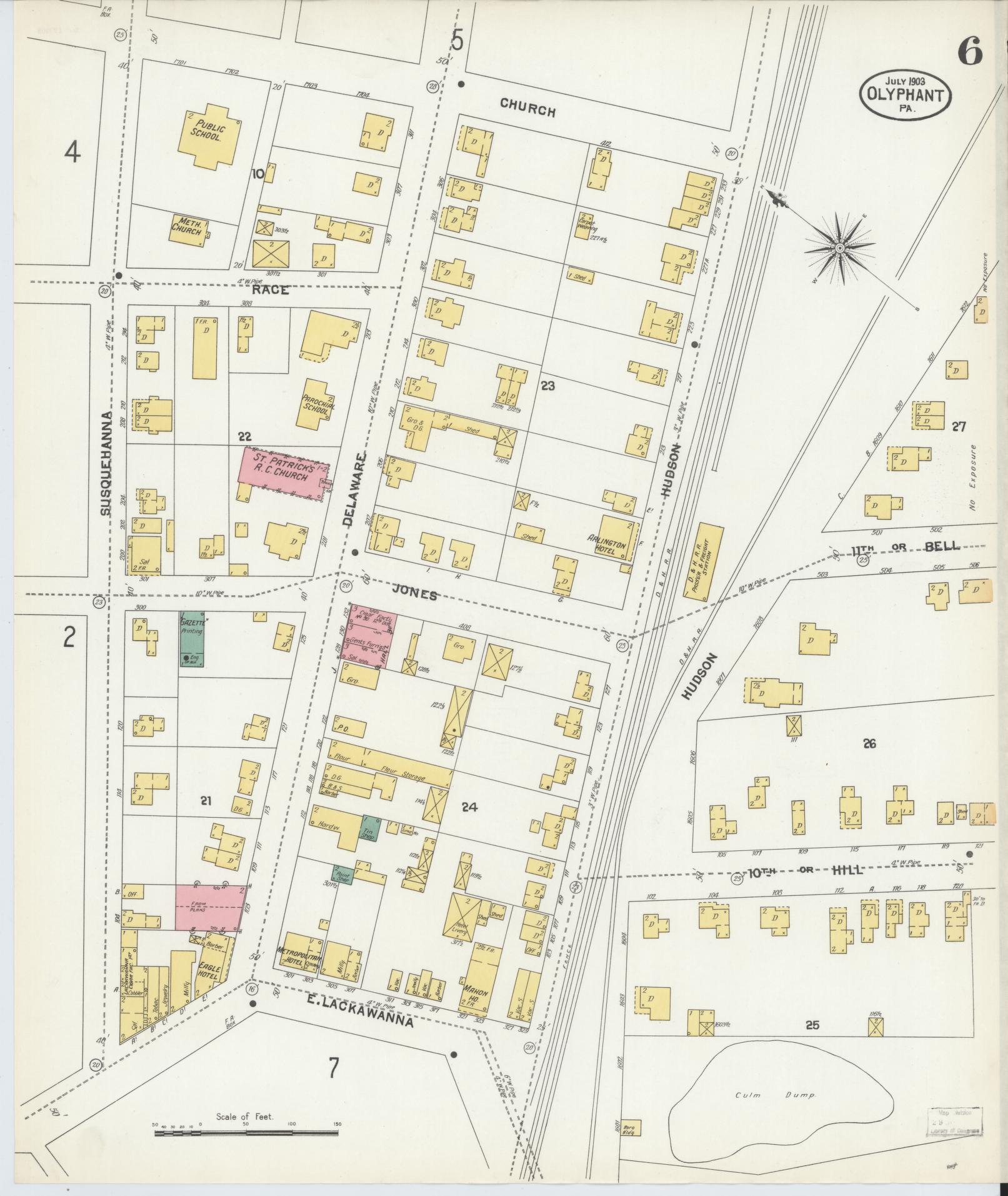 Sanborn Fire Insurance Map from Olyphant, Lackawanna County, Pennsylvania (1903), Sheet #0006 - Historic Sanborn Fire Insurance Map Print, vintage old map wall art, antique decor, genealogy gift, Pennsylvania Pennsylvania map