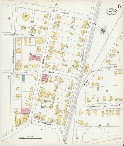 Sanborn Fire Insurance Map from Olyphant, Lackawanna County, Pennsylvania (1903), Sheet #0006 - Historic Sanborn Fire Insurance Map Print, vintage old map wall art, antique decor, genealogy gift, Pennsylvania Pennsylvania map
