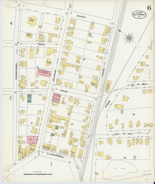 Sanborn Fire Insurance Map from Olyphant, Lackawanna County, Pennsylvania (1903), Sheet #0006 - Historic Sanborn Fire Insurance Map Print, vintage old map wall art, antique decor, genealogy gift, Pennsylvania Pennsylvania map