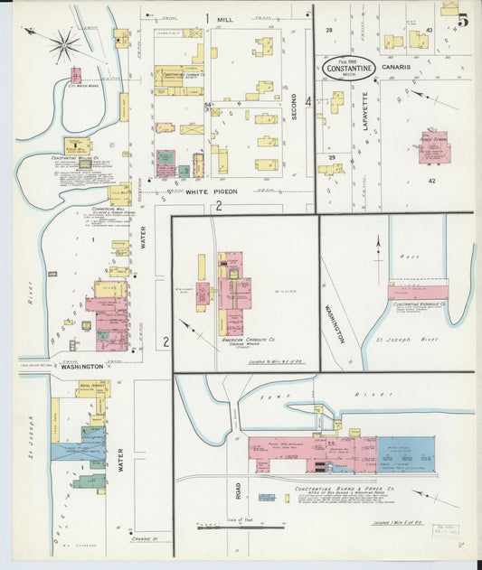 Sanborn Fire Insurance Map from Constantine, Saint Joseph County, Michigan (1909), Sheet #0005 - Historic Sanborn Fire Insurance Map Print, vintage old map wall art, antique decor, genealogy gift, Michigan Michigan map