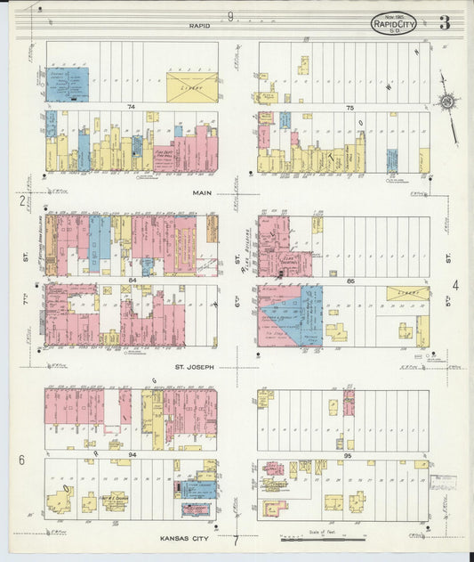 Sanborn Fire Insurance Map from Rapid City, Pennington County, South Dakota (1915), Sheet #0003 - Historic Sanborn Fire Insurance Map Print, vintage old map wall art, antique decor, genealogy gift, South Dakota South Dakota map