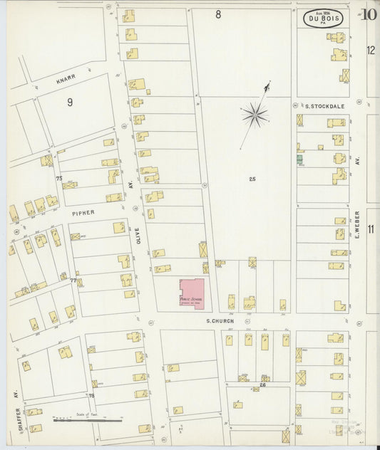 Sanborn Fire Insurance Map from Du Bois, Clearfield County, Pennsylvania (1896), Sheet #0010 - Historic Sanborn Fire Insurance Map Print, vintage old map wall art, antique decor, genealogy gift, Pennsylvania Pennsylvania map