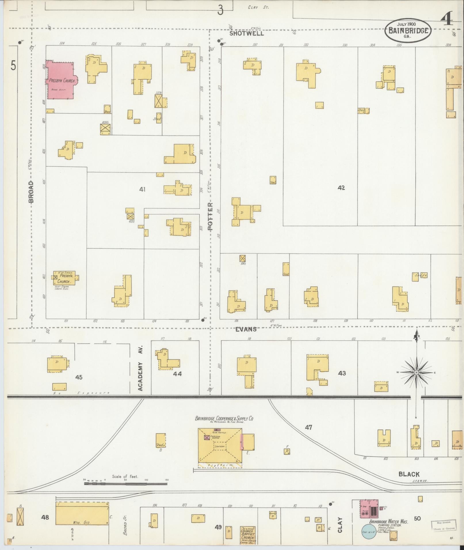 Sanborn Fire Insurance Map from Bainbridge, Decatur County, Georgia (1900), Sheet #0004 - Complete Map Set gallery image, historic Sanborn map, vintage wall art, Georgia Georgia