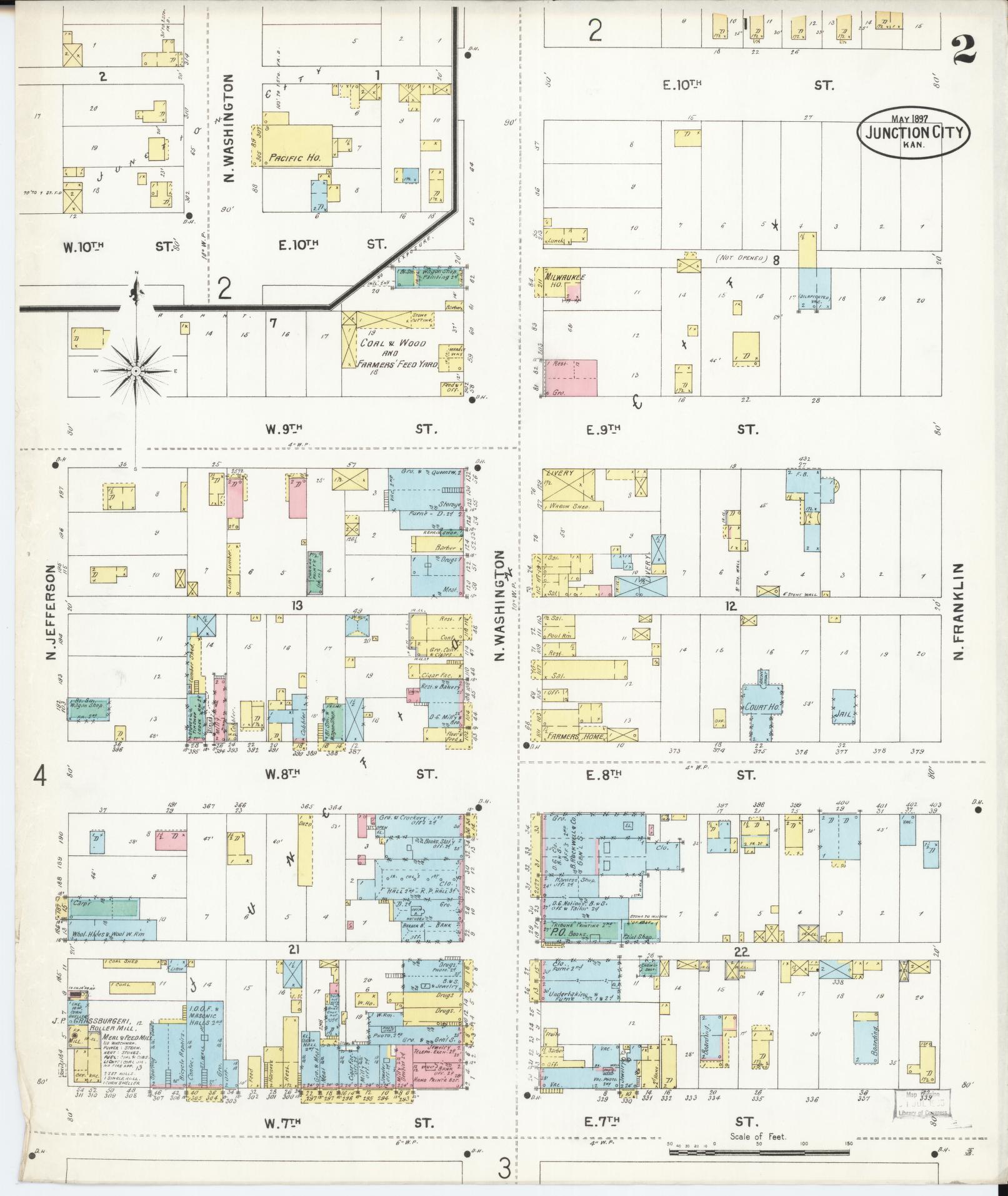 Sanborn Fire Insurance Map from Junction City, Geary County, Kansas (1897), Sheet #0002 - Complete Map Set gallery image, historic Sanborn map, vintage wall art, Kansas Kansas