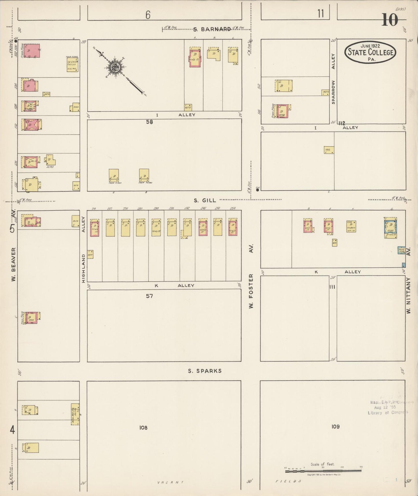 Sanborn Fire Insurance Map from State College, Centre County, Pennsylvania (1922), Sheet #0010 - Complete Map Set gallery image, historic Sanborn map, vintage wall art, Pennsylvania Pennsylvania
