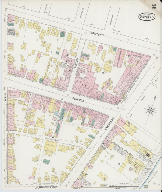 Sanborn Fire Insurance Map from Geneva, Ontario County, New York (1890), Sheet #0002 - Historic Sanborn Fire Insurance Map Print, vintage old map wall art, antique decor, genealogy gift, New York New York map