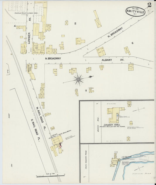 Sanborn Fire Insurance Map from Amityville, Suffolk County, New York (1890), Sheet #0002 - Historic Sanborn Fire Insurance Map Print, vintage old map wall art, antique decor, genealogy gift, New York New York map
