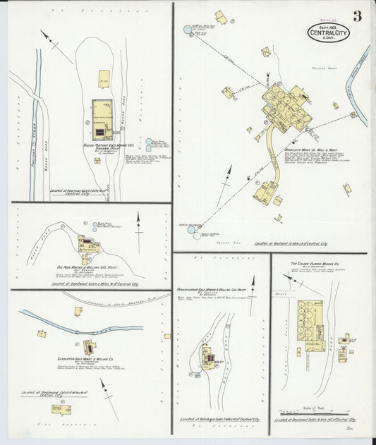 Sanborn Fire Insurance Map from Central City, Lawrence County, South Dakota (1909), Sheet #0003 - Historic Sanborn Fire Insurance Map Print, vintage old map wall art, antique decor, genealogy gift, South Dakota South Dakota map