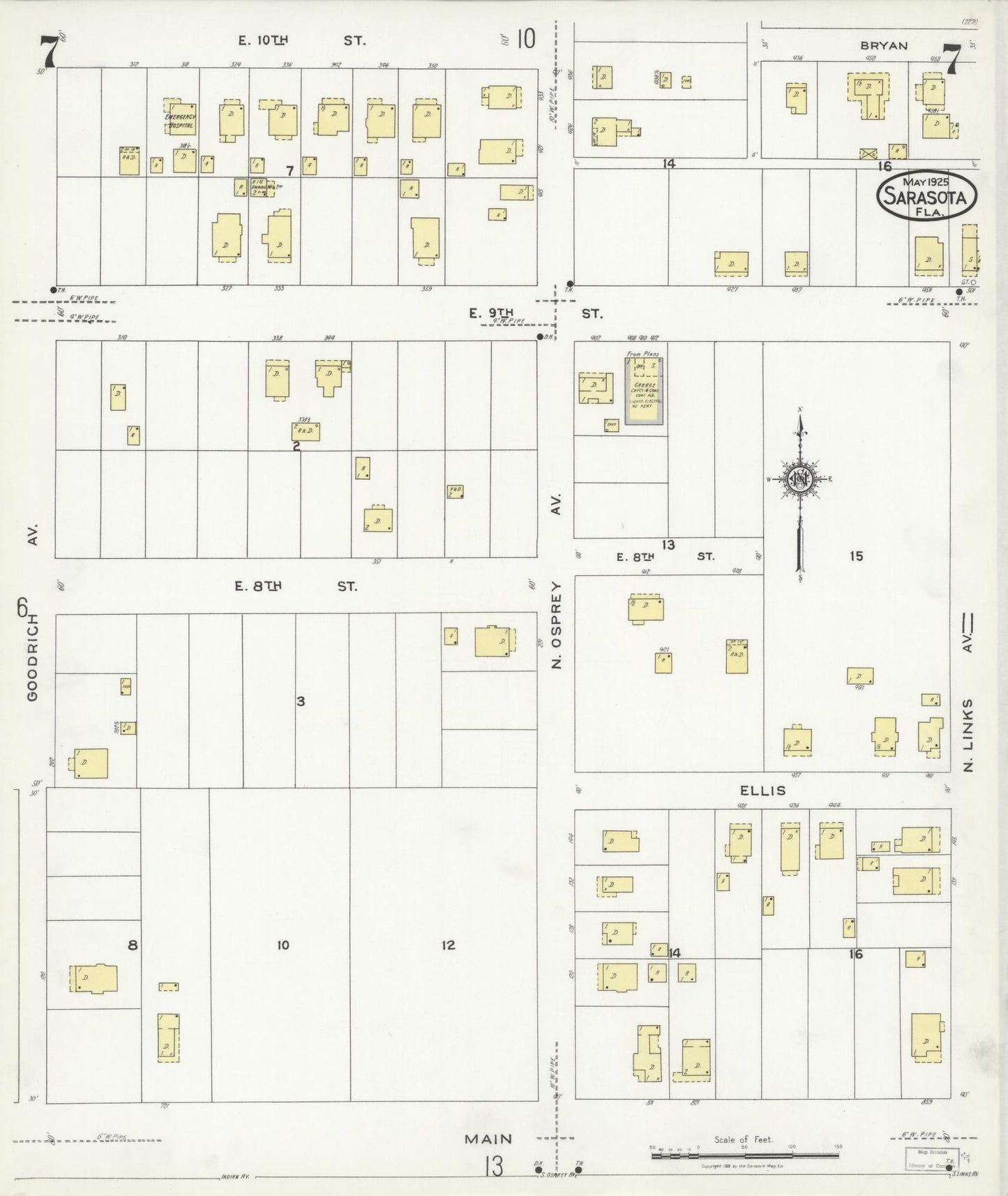 Sanborn Fire Insurance Map from Sarasota, Sarasota County, Florida (1925), Sheet #0007 - Complete Map Set gallery image, historic Sanborn map, vintage wall art, Florida Florida