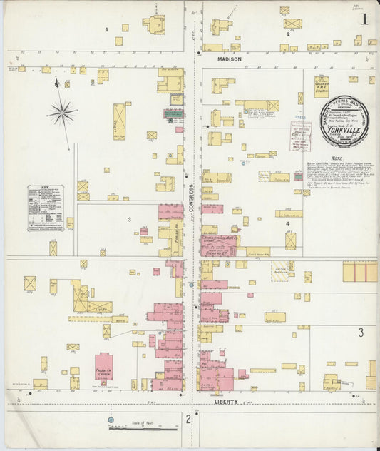 Sanborn Fire Insurance Map from York[ville], York County, South Carolina (1900), Sheet #0001 - Historic Sanborn Fire Insurance Map Print, vintage old map wall art, antique decor, genealogy gift, South Carolina South Carolina map