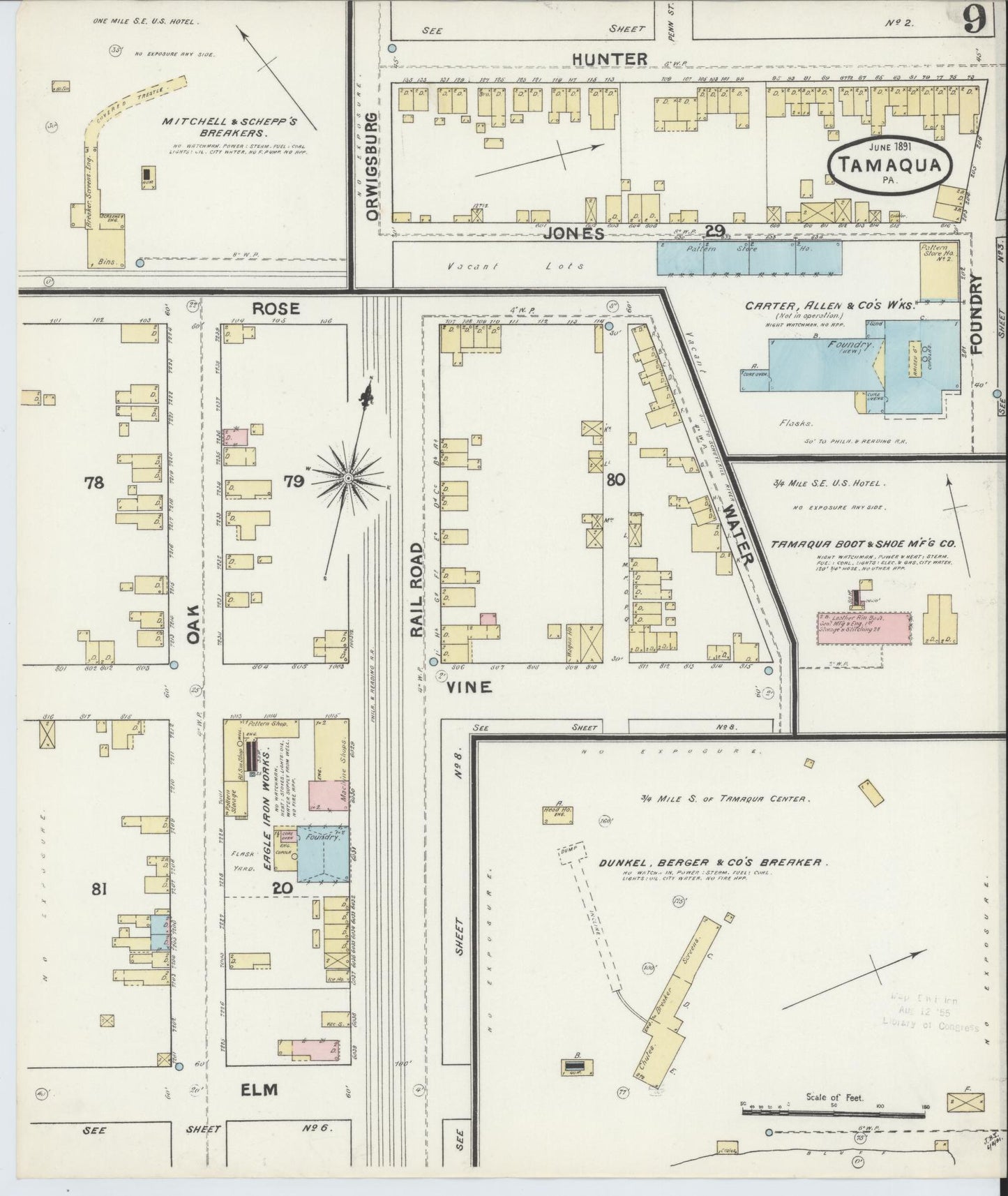 Sanborn Fire Insurance Map from Tamaqua, Schuylkill County, Pennsylvania (1891), Sheet #0009 - Complete Map Set gallery image, historic Sanborn map, vintage wall art, Pennsylvania Pennsylvania