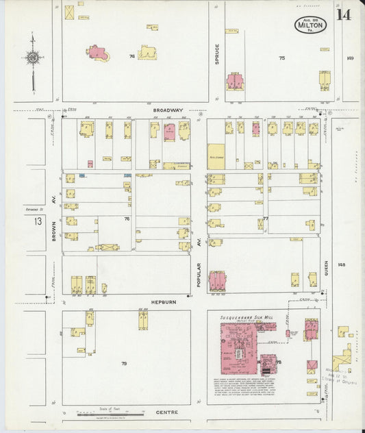Sanborn Fire Insurance Map from Milton, Northumberland County, Pennsylvania (1918), Sheet #0014 - Historic Sanborn Fire Insurance Map Print, vintage old map wall art, antique decor, genealogy gift, Pennsylvania Pennsylvania map