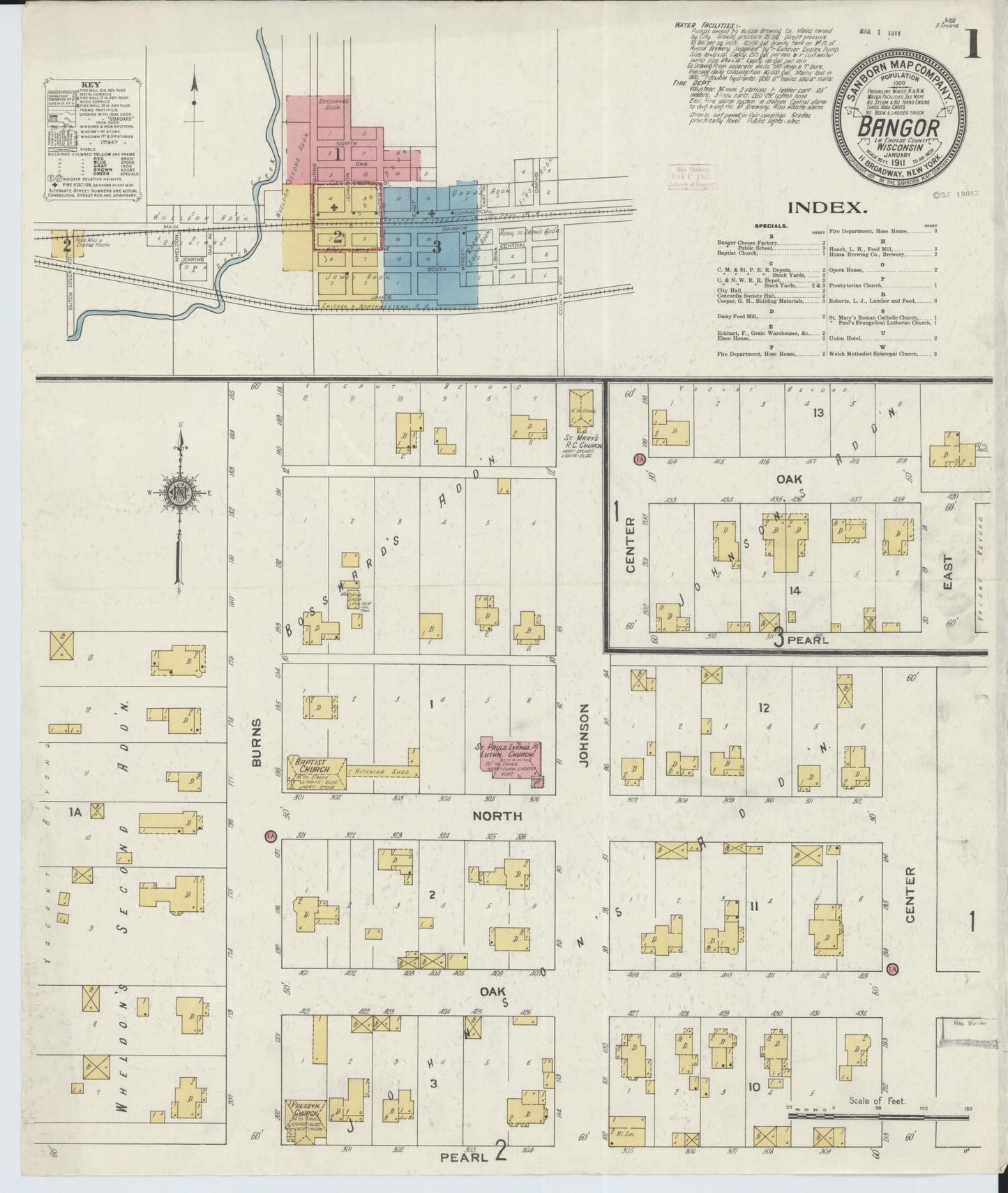 Sanborn Fire Insurance Map from Bangor, La Crosse County, Wisconsin (1911), Sheet #0001 - Historic Sanborn Fire Insurance Map Print, vintage old map wall art, antique decor, genealogy gift, Wisconsin Wisconsin map