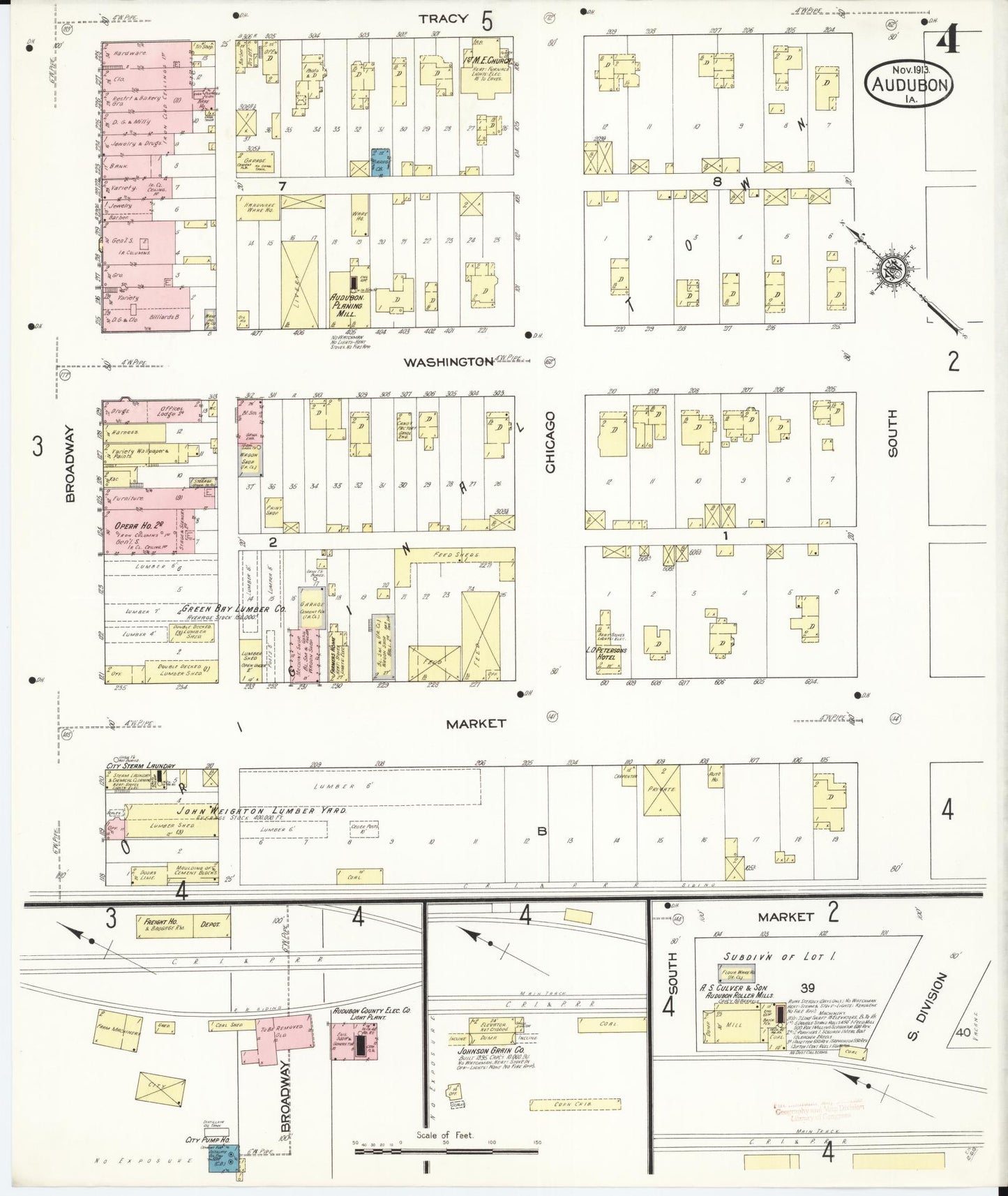 Sanborn Fire Insurance Map from Audubon, Audubon County, Iowa (1913), Sheet #0004 - Historic Sanborn Fire Insurance Map Print, vintage old map wall art