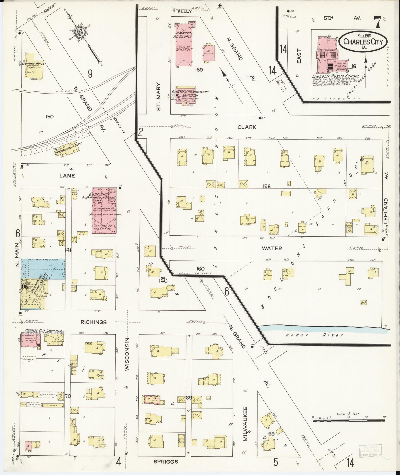 Sanborn Fire Insurance Map from Charles City, Floyd County, Iowa (1915), Sheet #0007 - Historic Sanborn Fire Insurance Map Print, vintage old map wall art