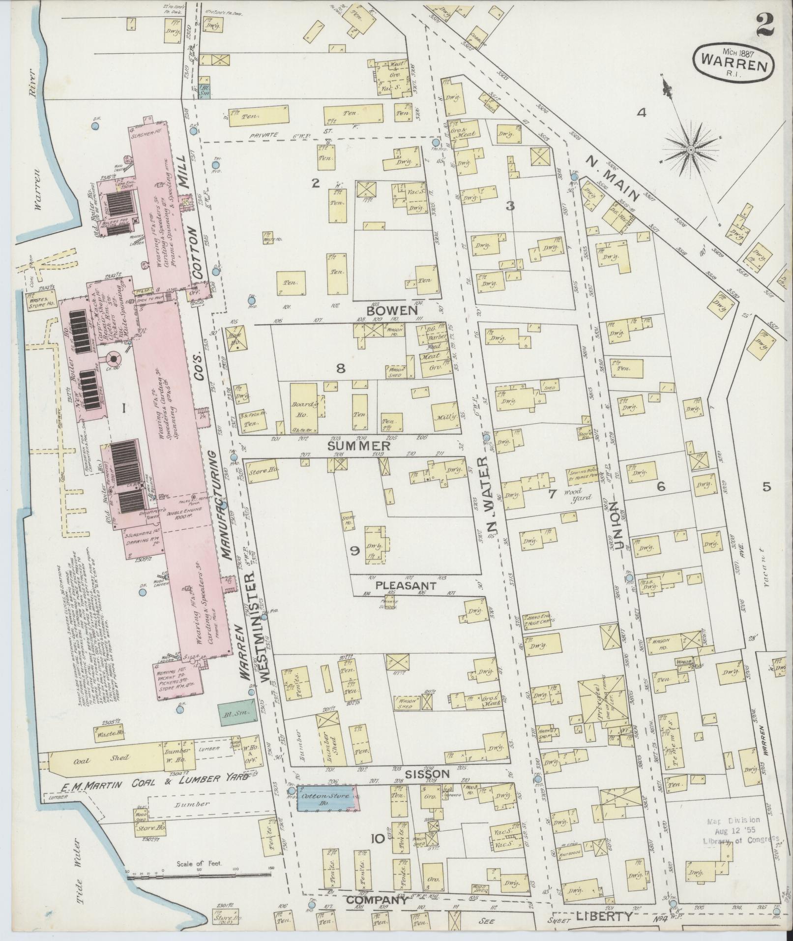 Sanborn Fire Insurance Map from Warren, Bristol County, Rhode Island (1887), Sheet #0002 - Complete Map Set gallery image, historic Sanborn map, vintage wall art, Rhode Island Rhode Island