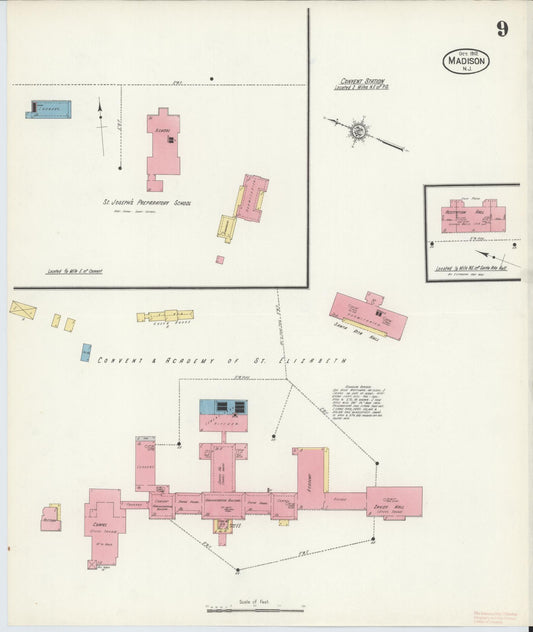 Sanborn Fire Insurance Map from Madison, Morris County, New Jersey (1912), Sheet #0009 - Historic Sanborn Fire Insurance Map Print, vintage old map wall art, antique decor, genealogy gift, New Jersey New Jersey map