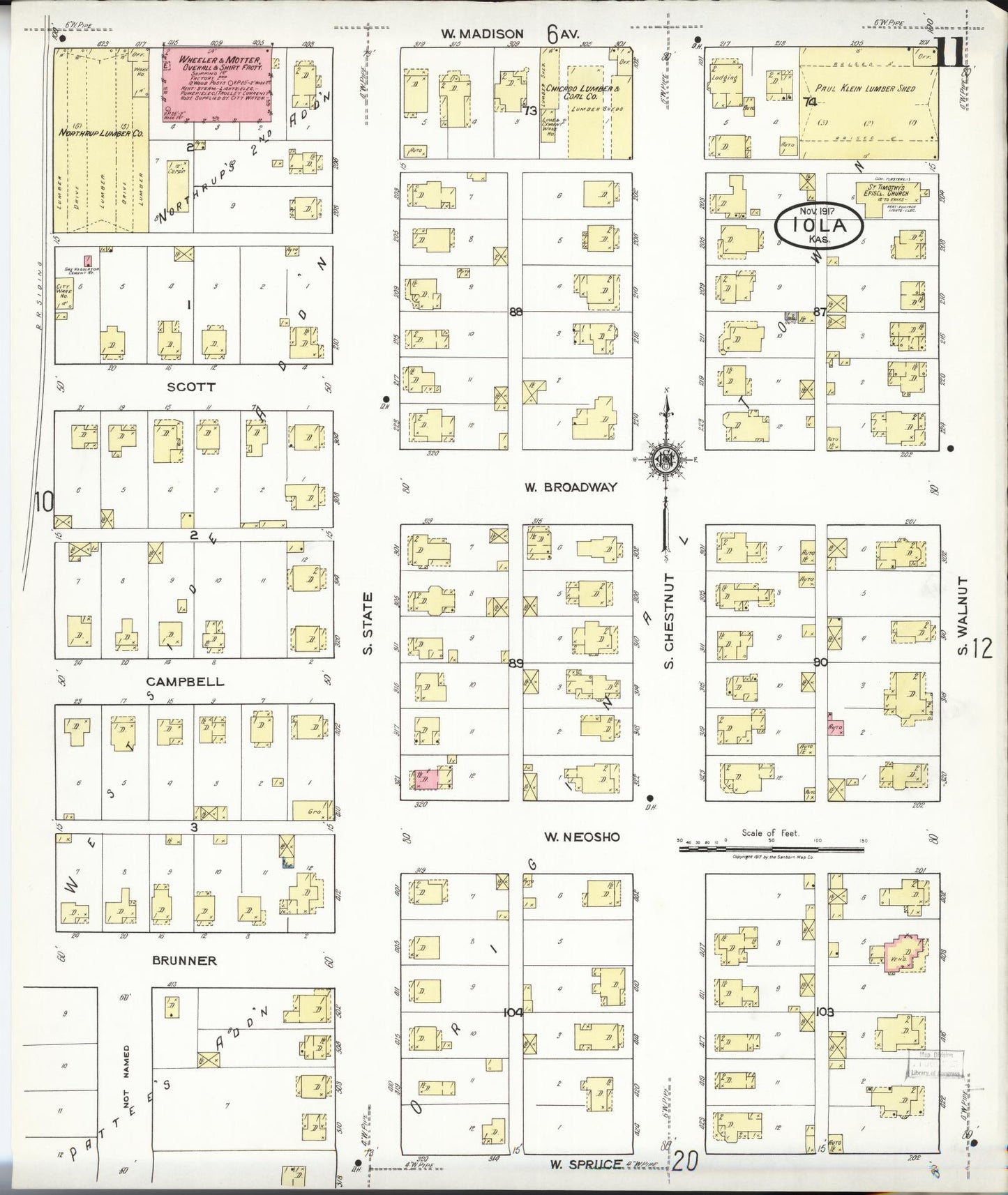 Sanborn Fire Insurance Map from Iola, Allen County, Kansas (1917), Sheet #0011 - Complete Map Set gallery image, historic Sanborn map, vintage wall art, Kansas Kansas