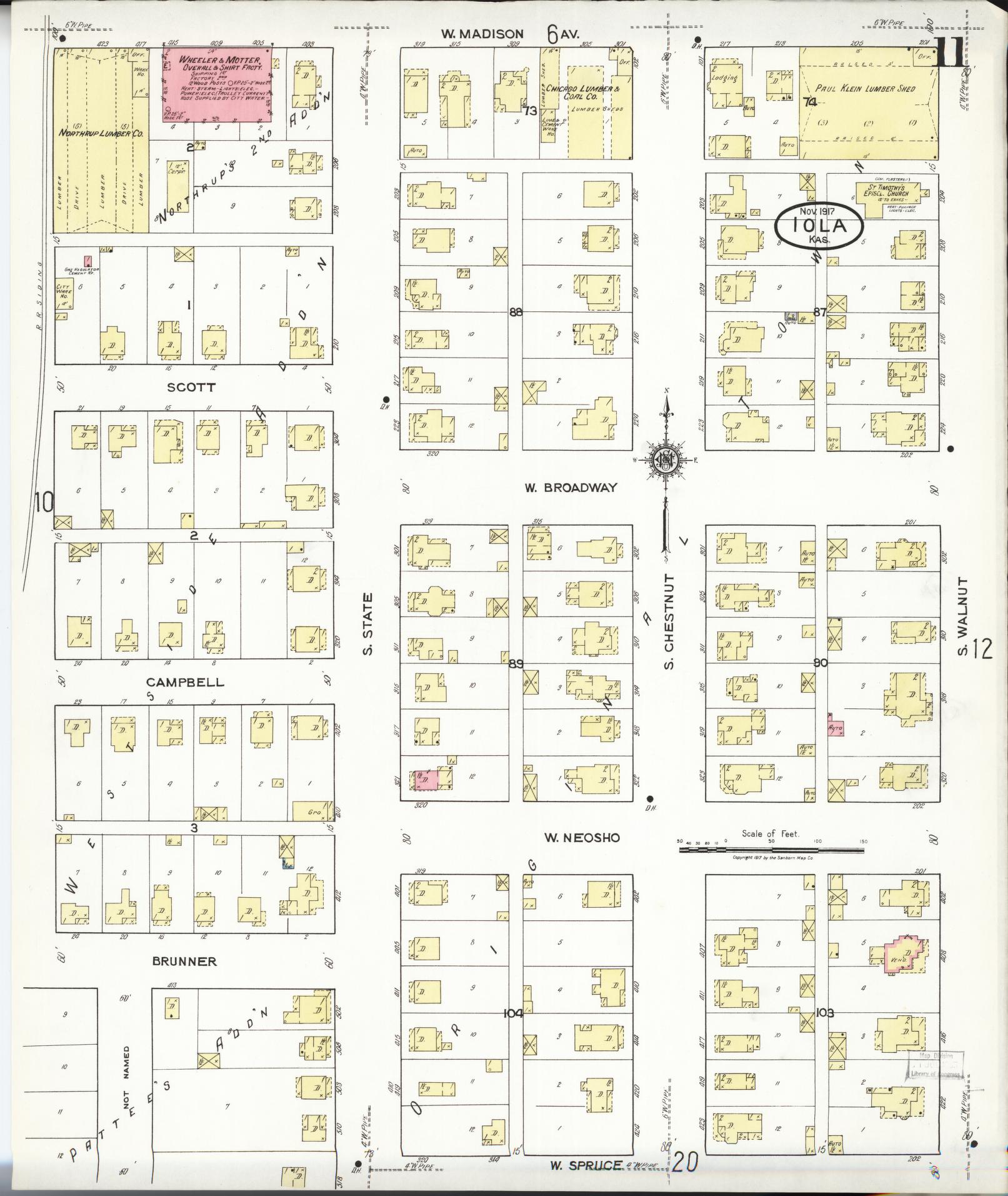 Sanborn Fire Insurance Map from Iola, Allen County, Kansas (1917), Sheet #0011 - Complete Map Set gallery image, historic Sanborn map, vintage wall art, Kansas Kansas